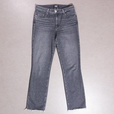 Paige Cindy High Rise Straight Fray Raw Hem Stretch Jeans Ash Black Womens 27