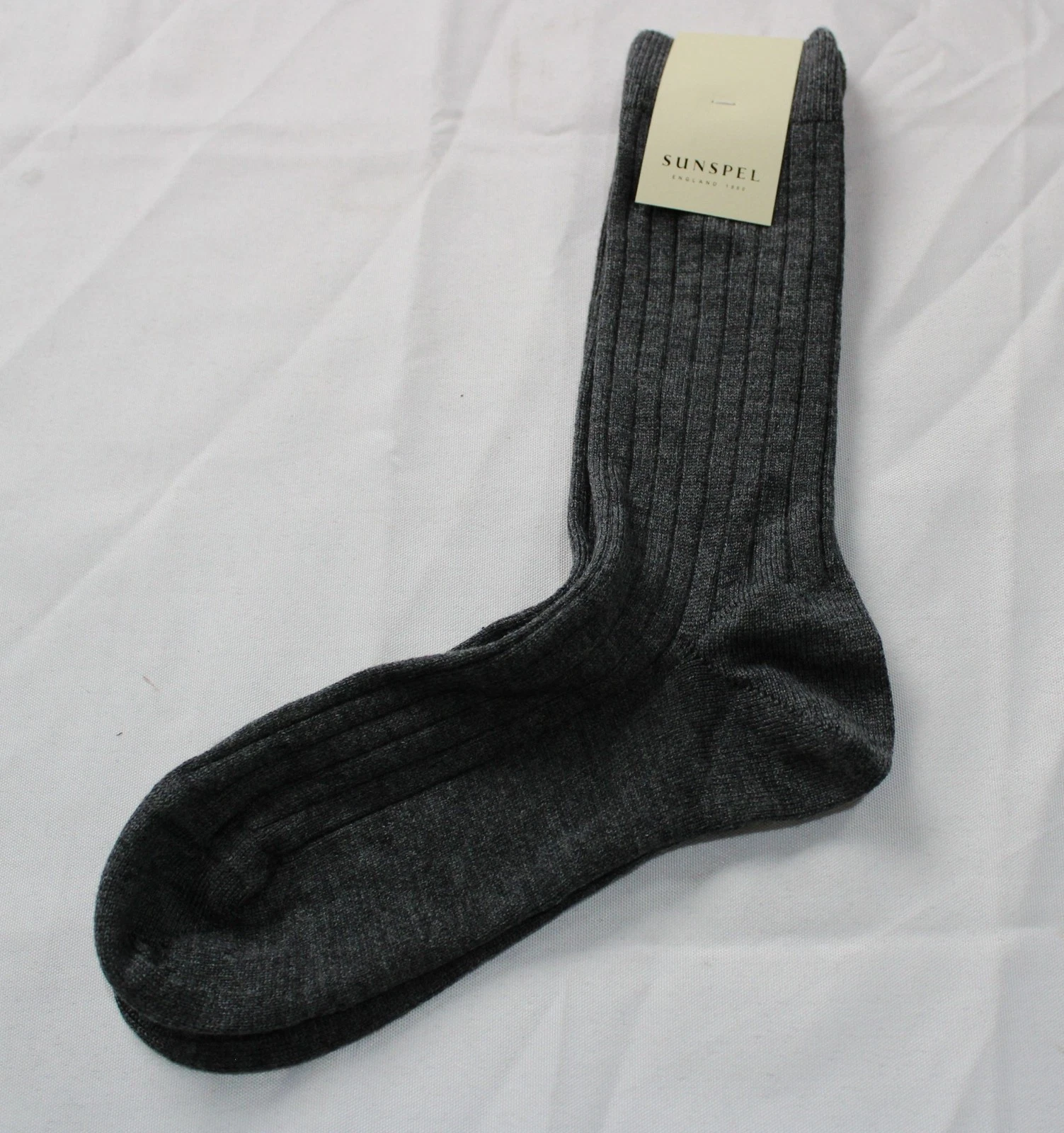 Sunspel Men's Striped Merino Wool Ribbed Socks JT8 Charcoal Melange Size S/M NWT
