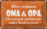 Blechschild 12X18 Cm Hier Wohnen Oma & Opa Spruch Zitat Deko Geschenk Metall Sch