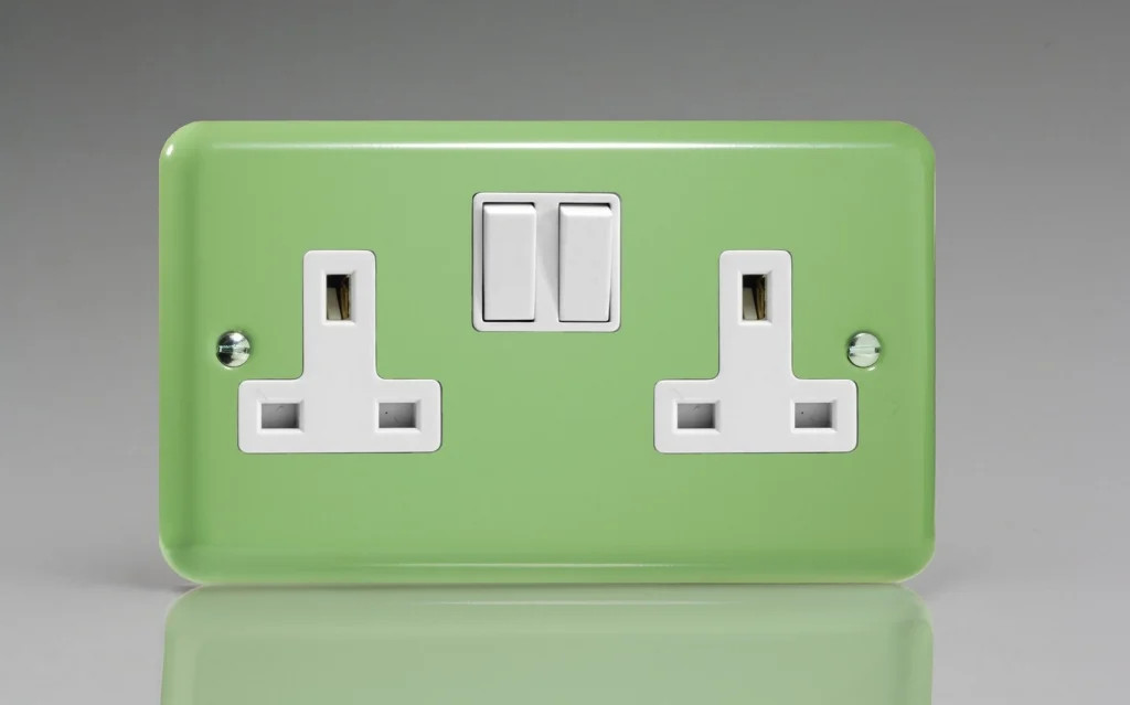13A Socket Green 2-Gang 2 Pole Lily Beryl + White Insert Varilight XY5W.BG