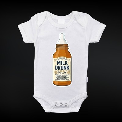 Milk Drunk Baby Bottle Onesie   Cute Sleepy Baby Bodysuit