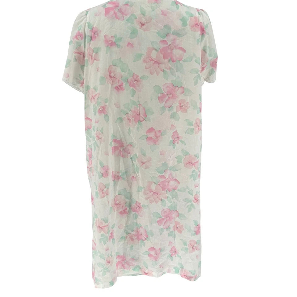 Conjunto de roupão camisola floral vintage Wms médio rosa verde acabamento de renda roupa de dormir Cottagecore - Imagem 3 de 4