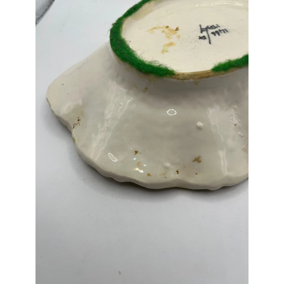 Porta joyas caramelo baratija plato hoja mayólica vintage hecho en Italia Foto 4 de 4