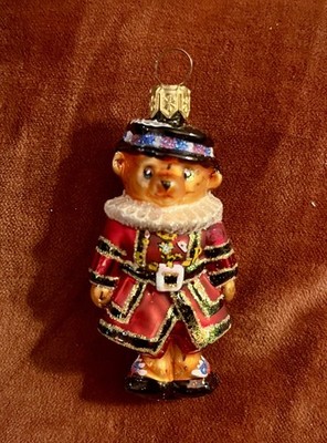 1999 Christoper Radko Little Gems Glass Beefeater Bear Ornament Poland w/box tag
