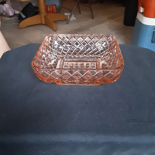 Anchor Hocking Waterford/Waffle Pink Depression Glass Square Bowl/Candy Dish