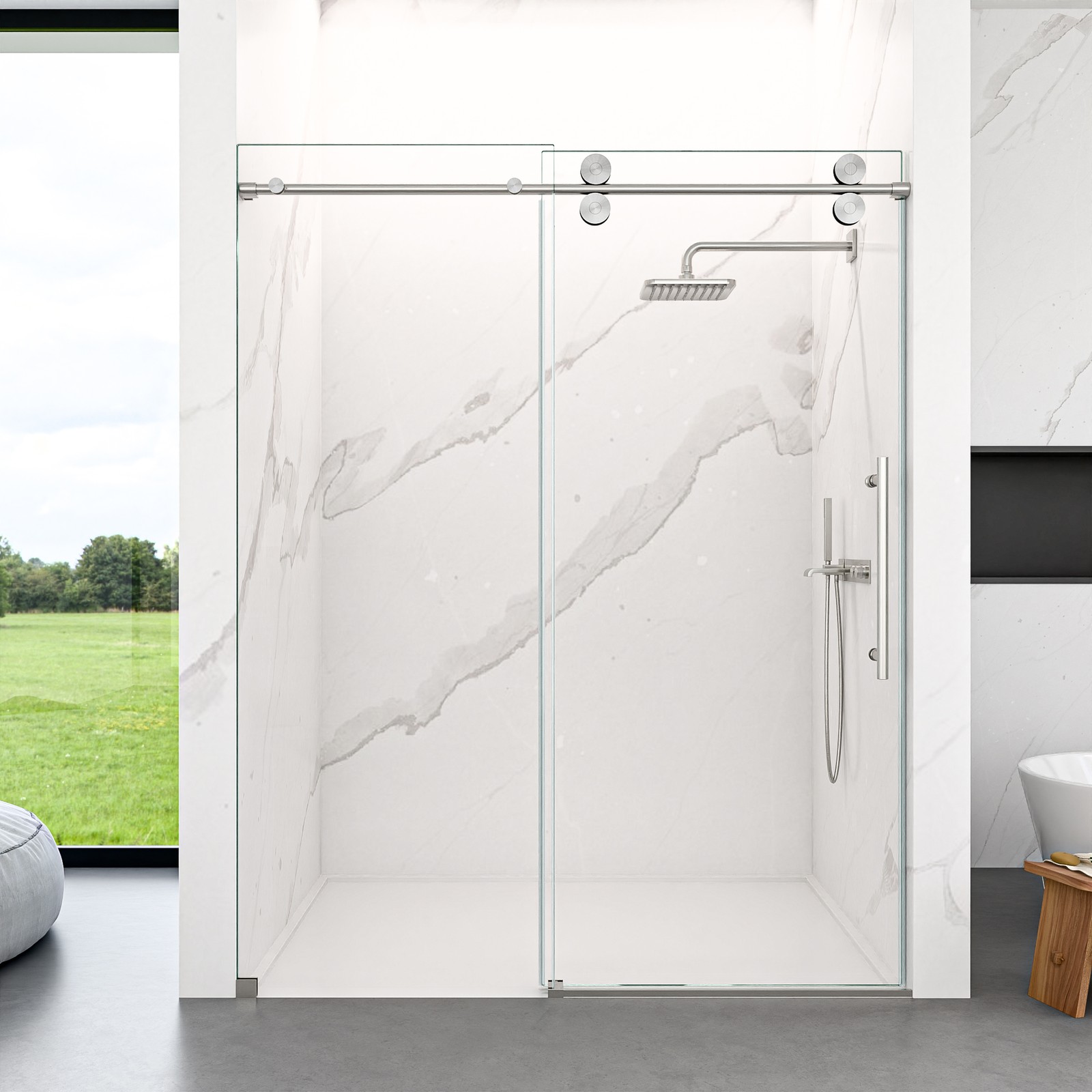 56-60W x 72H Frameless Sliding Shower Door 5/16 Clear Tempered Glass