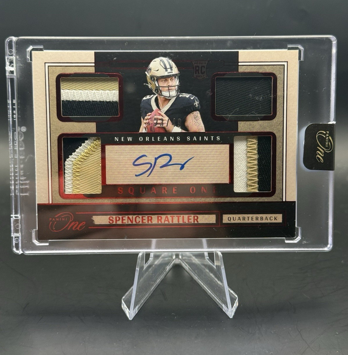Panini 2024 Panini One Spencer Rattler Saints Square One Auto Patch Red 23/49
