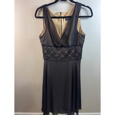 Connected Apparel Black Chiffon Lace Waist Cocktail Tan Lining sophisticated