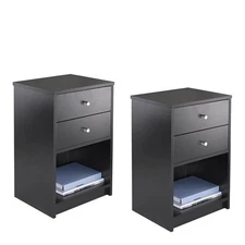 Set Of 2 Bedroom Nightstand 2 Drawer Organizer Bedside End Table w/ Shelf Black