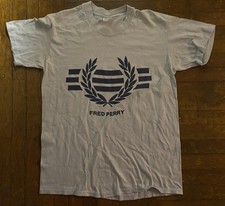 T-shirt grande vintage anni 80 FRED PERRY grigia blu navy mod skinhead ultras punk ska