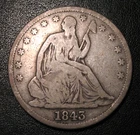 1843 SILVER LIBERTY SEATED  HALF DOLLAR  FIFTY CENTS 50 C OLD US COINS