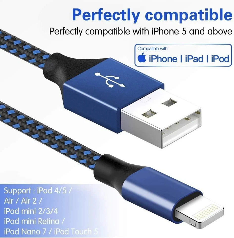 Paquete de 5 cables USB de carga rápida para cargador de iPhone con certificación MFi Foto 4 de 4