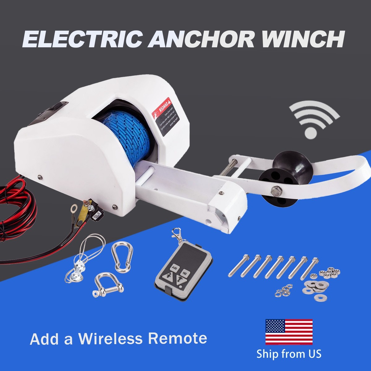 35 LBS Saltwater Electric Anchor Winch With Wireless Remote