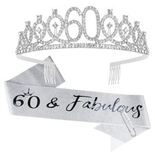 "60 Fabulous" Birthday Tiara and Sash Kit- 60th Birthday Gifts for Women 60...
