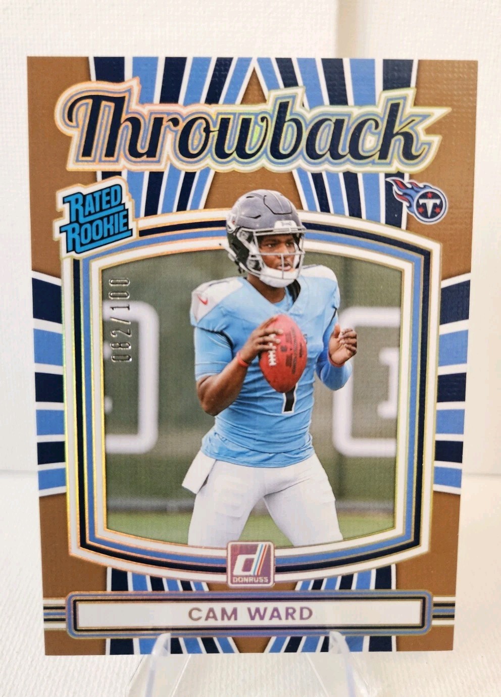 2025 Panini Donruss Cam Ward Rated Rookie Throwback #082/100 Titans No. 25