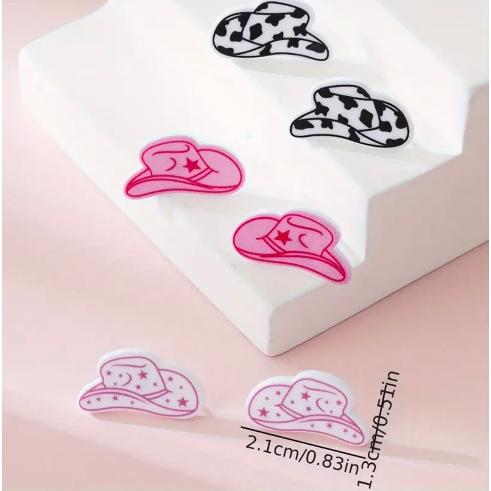 Orecchini Acrilico Cappello Cowgirl Set di 3 Nero Bianco Rosa Pony Club Western