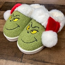 American Eagle Grinch Scuff Slippers Women Green Christmas Cozy House Shoes