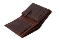 New Mens Brown Oily Leather Small RFID Slim Trifold Wallet Credit Card ID Holder