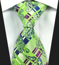 Hot Classic Paisleys Green Purple JACQUARD WOVEN 100 Silk Men's Tie Necktie