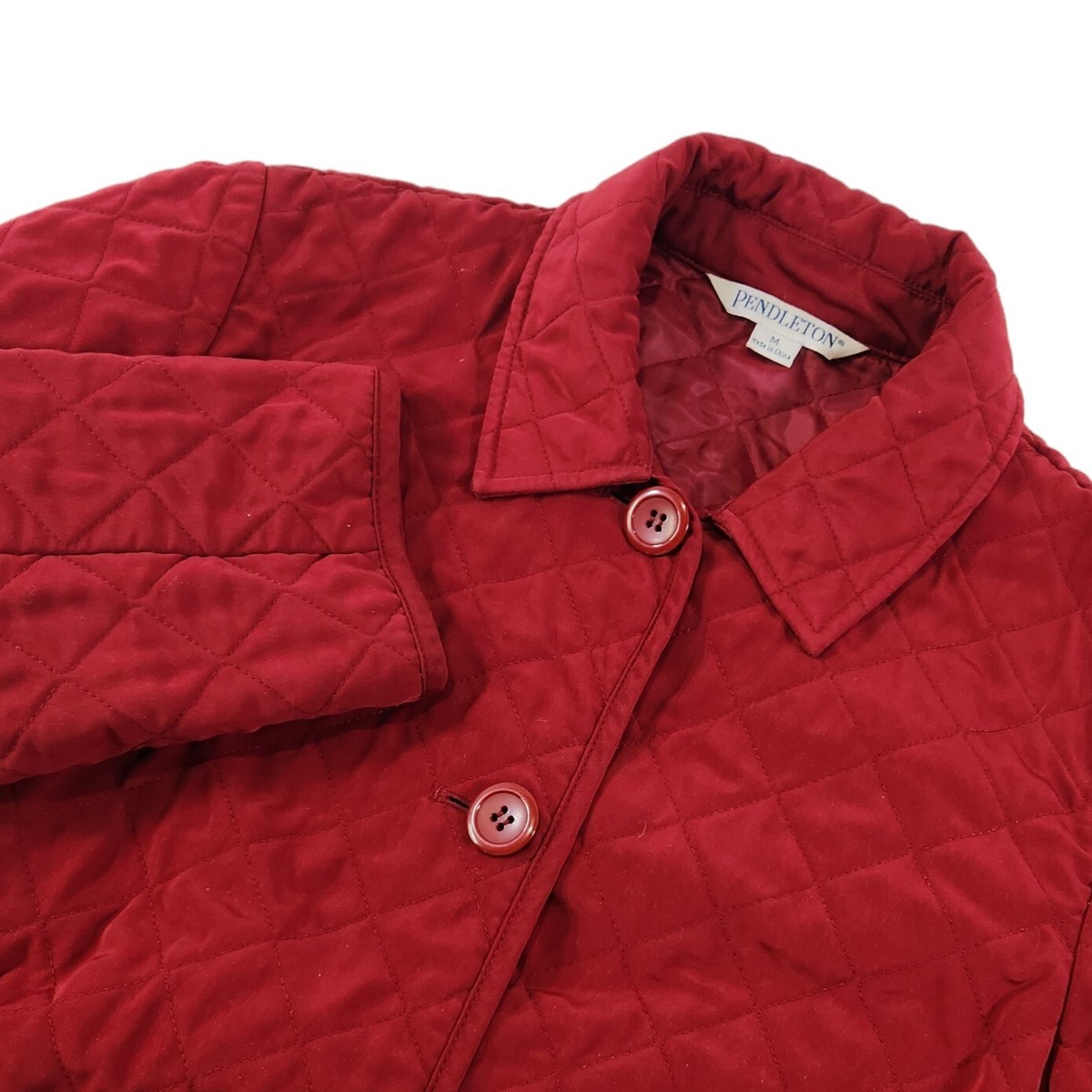 Pendleton Womens Size M Diamond Quilted Chore Jacket Coat Red Button Up Outdoor