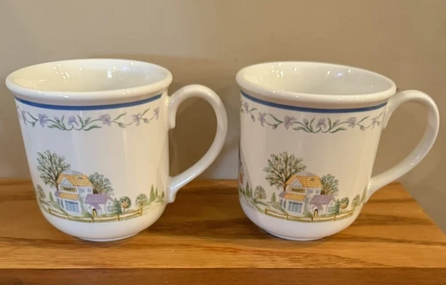 Set of 2 1995 Fine Porcelain Lenox Village Dinnerware Pattern Mugs Coffee Cups