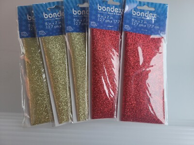 Bondex Glitter Patches Gold  & Red Pack Iron On  Crafts Clothing Design 5 pieces