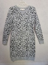 Loft Animal Print Sweater Dress Petite Small Grey Wool Blend