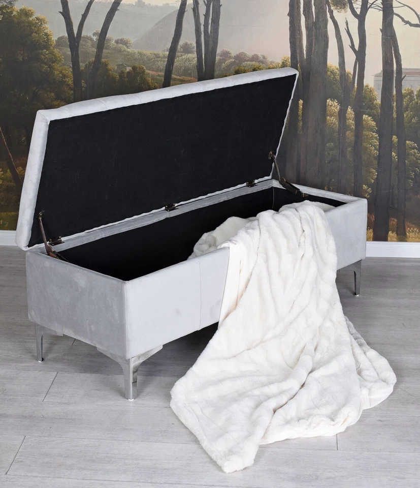 Sitzbank mit Stauraum Grau Samtbank Polsterbank Truhe Sitztruhe Chesterfield - Bild 3 von 4