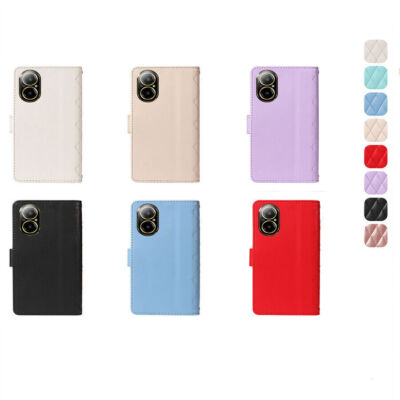 Strap Grid PU Leather Wallet Phone Case For Oppo A93 A77 A15 A16 A17 A57 A74 A12