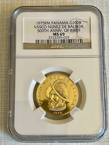 Panama 1975FM Vasco Nunez De Balboa 500th Anniv. of Birth Gold NGC MS69 SKU#3550