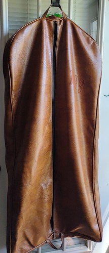 Vntg 70's Faux Leather Monogram WGP Garment Bag/Can Be Folded/Hung Light Brown