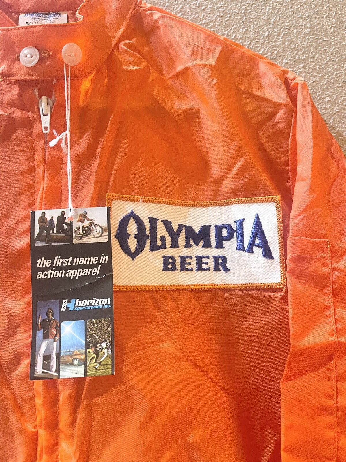 1970s Olympia Beer Racing Jacket Retro Windbreaker Orange Sz S Baja Big