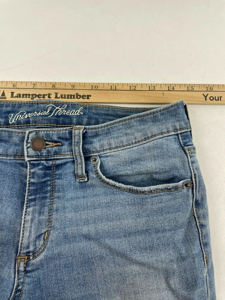 Универсальные джинсы с резьбой искусственно состаренные размер 2/26R синяя джинсовая ткань средняя посадка узкие низкая талия - Изображение 3 из 4