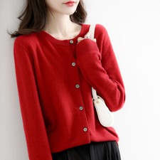 Damen Kaschmir Mischung Pullover Einfarbig Einfach Rundhals Strickjacke Mantel $