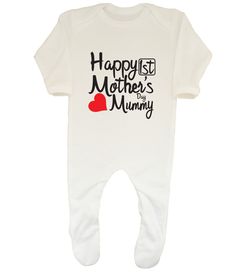 Happy 1st Mothers Day Mummy Boys Girls Baby Grow Sleepsuit
