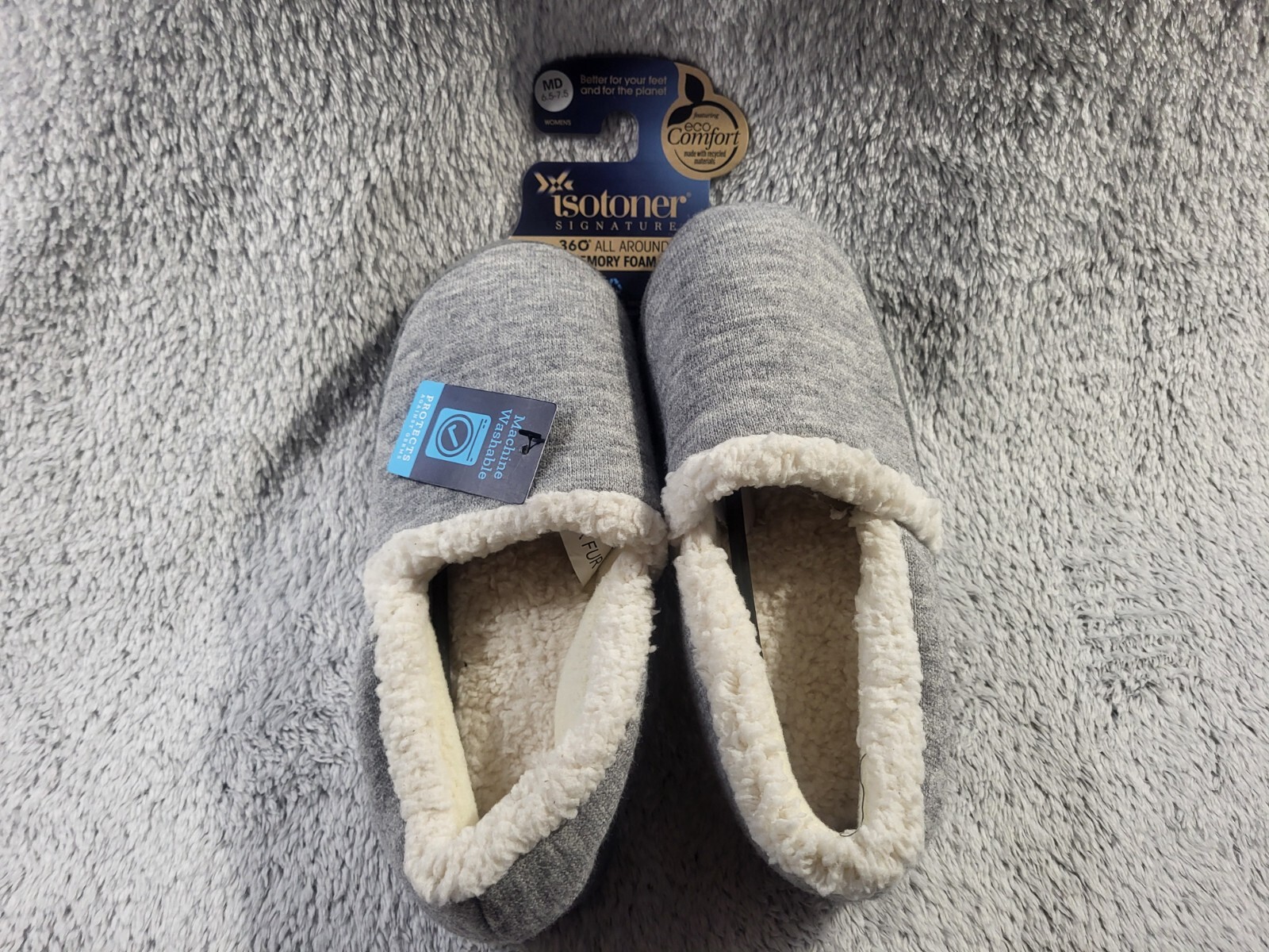 SAOLA Pantofole Isotoner SIGNATURE con suola in memory foam grigio taglia Med da 6 a 7 * NUOVE