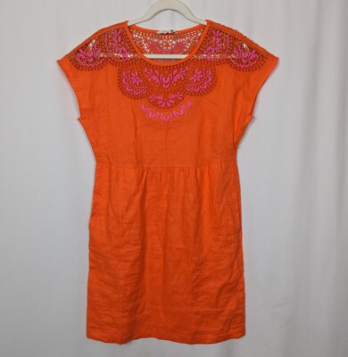 NWT BODEN sz. 6R Fleur Embroidered Linen Dress Knee Length Crochet Eyelet  Lace | eBay