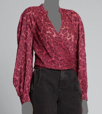 $345 Iro Women's Pink Tuba Crossover Leopard Print Blouse Top Size FR38/US6