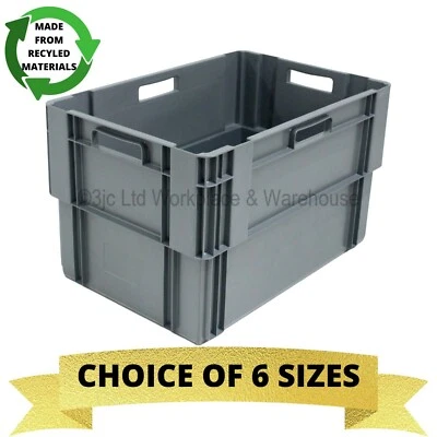 5 x Heavy Duty Stackable & Nestable Plastic Euro Storage Boxes Recycled Plastic