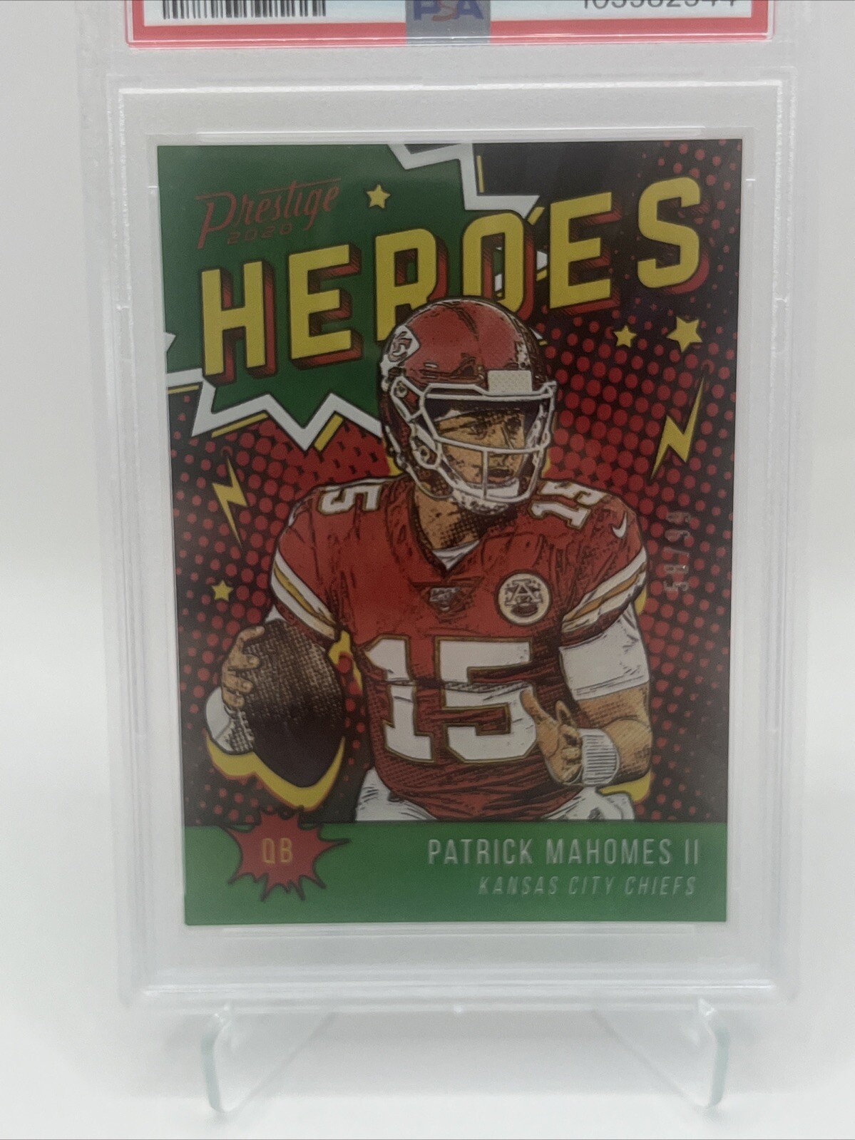 2020 Panini Prestige HEROES Green Insert PATRICK MAHOMES PSA 9 MINT #HEPM 58/99 view 6