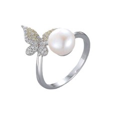 S925 Butterfly Pearl Ring for Wedding, Sterling Silver Semi-mount Ring Setting