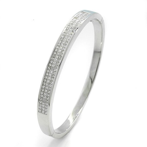 Luxuriöser Diamanten-Armreif 2,45 carat Prinzeß-Schliff 750er Weißgold, 28 Gramm