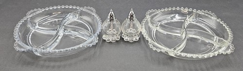 Candlewick Glass Shakers and Two Four Part Relish Dishes Imperial Glass
