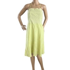 Ann Taylor womens linen sundress eyelet lace scalloped side zip Size 4