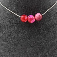 Halskette 3 Perlen Rissige Rote Achat 8 Mm Edelstahlkette.
