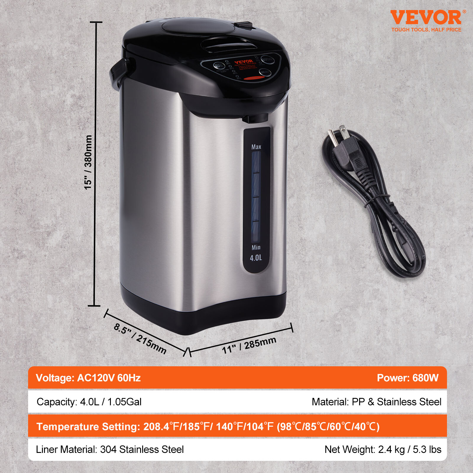 VEVOR Instant Hot Water Dispenser 4L/135oz Electric Countertop Water