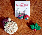Trio of Christmas Accessories – Earrings and two Lapel Pins, used — photo 1
