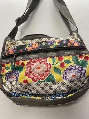 lesportsac Shoulder Bag Purse Floral Pattern Gray Black  display picture 1