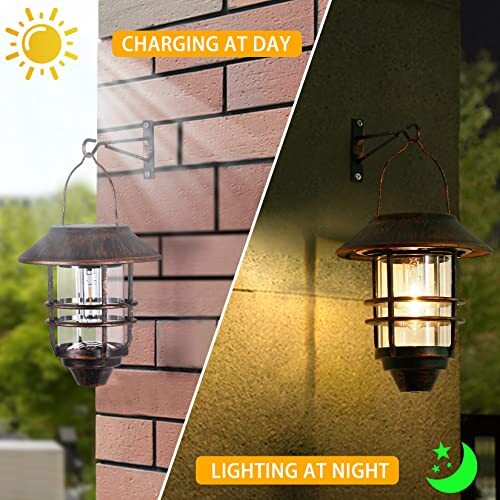 SOLAR LANTERN Hanging Wireless Lights Garden Porch Fence Black 2 Pack
