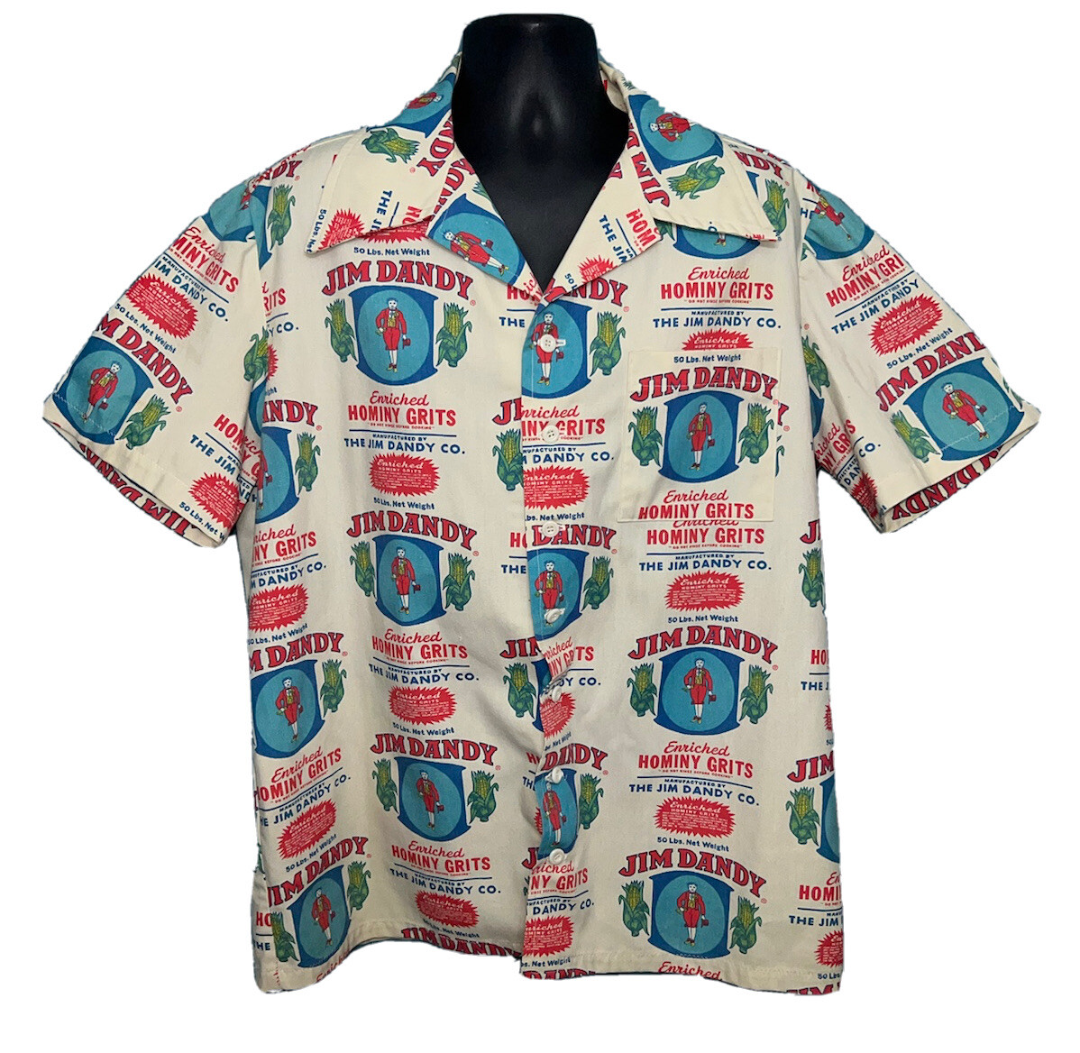 Vintage Hominy Grits Jim Dandy Feed Sack Button Front… Gem